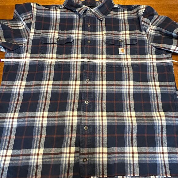 Carhartt Loose Fit Heavy Flannel Shirt XL Tall Raw Bottom Edge Distressed - Picture 8 of 16